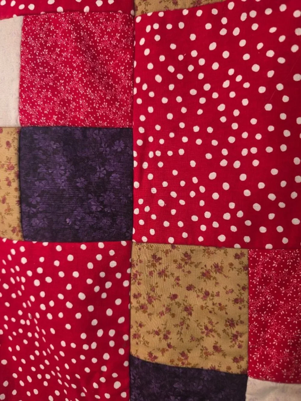 Handmade Patchwork Quilt Small Throw Red Multi Floral Polka Dot 35 x 48